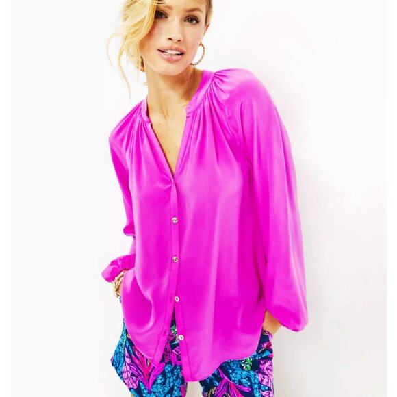 Lilly Pulitzer Tops - Lilly Pulitzer Saige Silk Top Orchid Oasis - Size Medium.